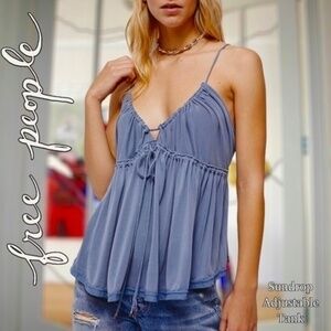 FREE PEOPLE NWT Sundrop Front Drawstring Strappy Tie-Back Flowy Babydoll Top/Md